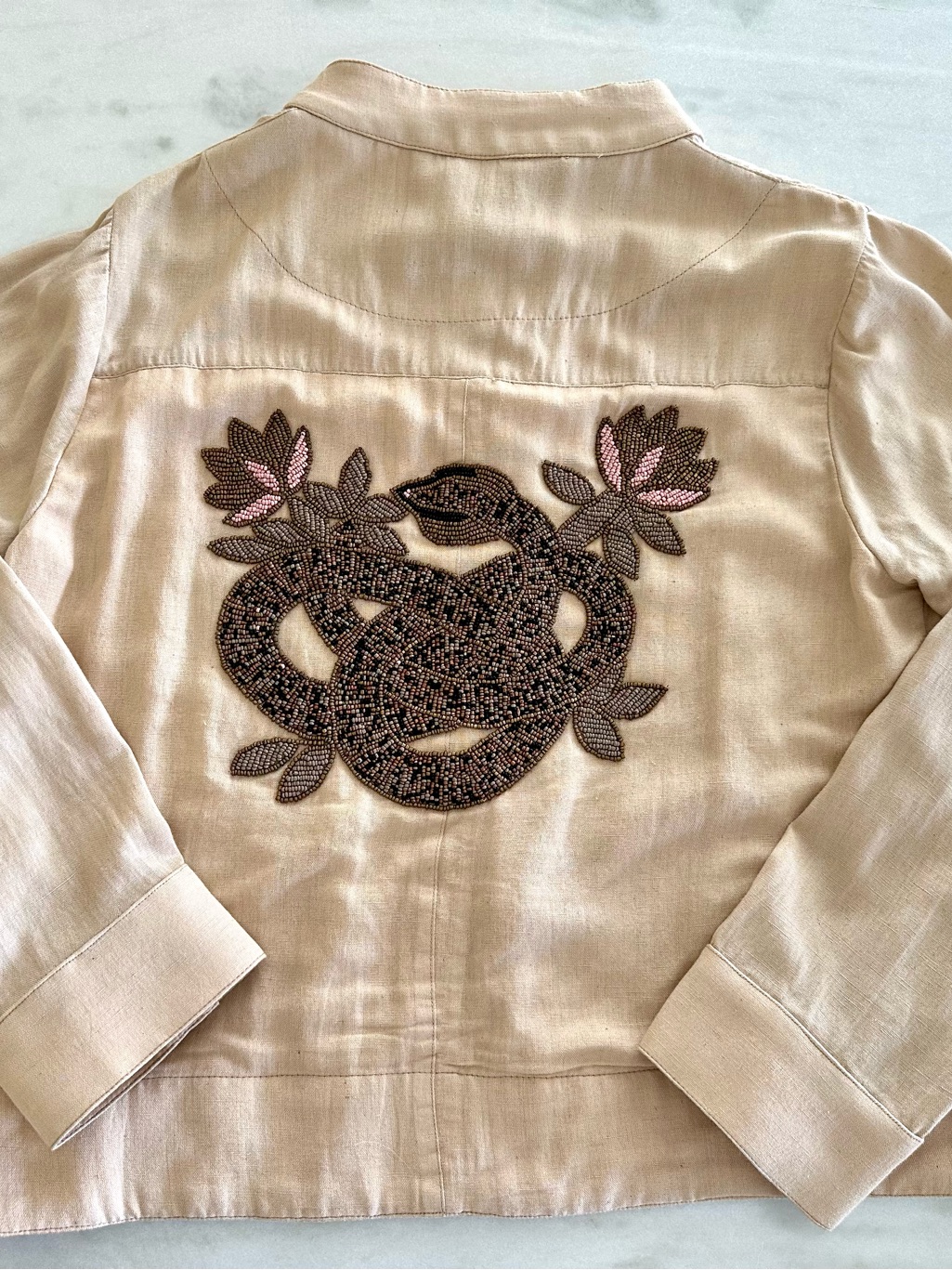 Beaded Snake Embroidered Beige Women's Jacket